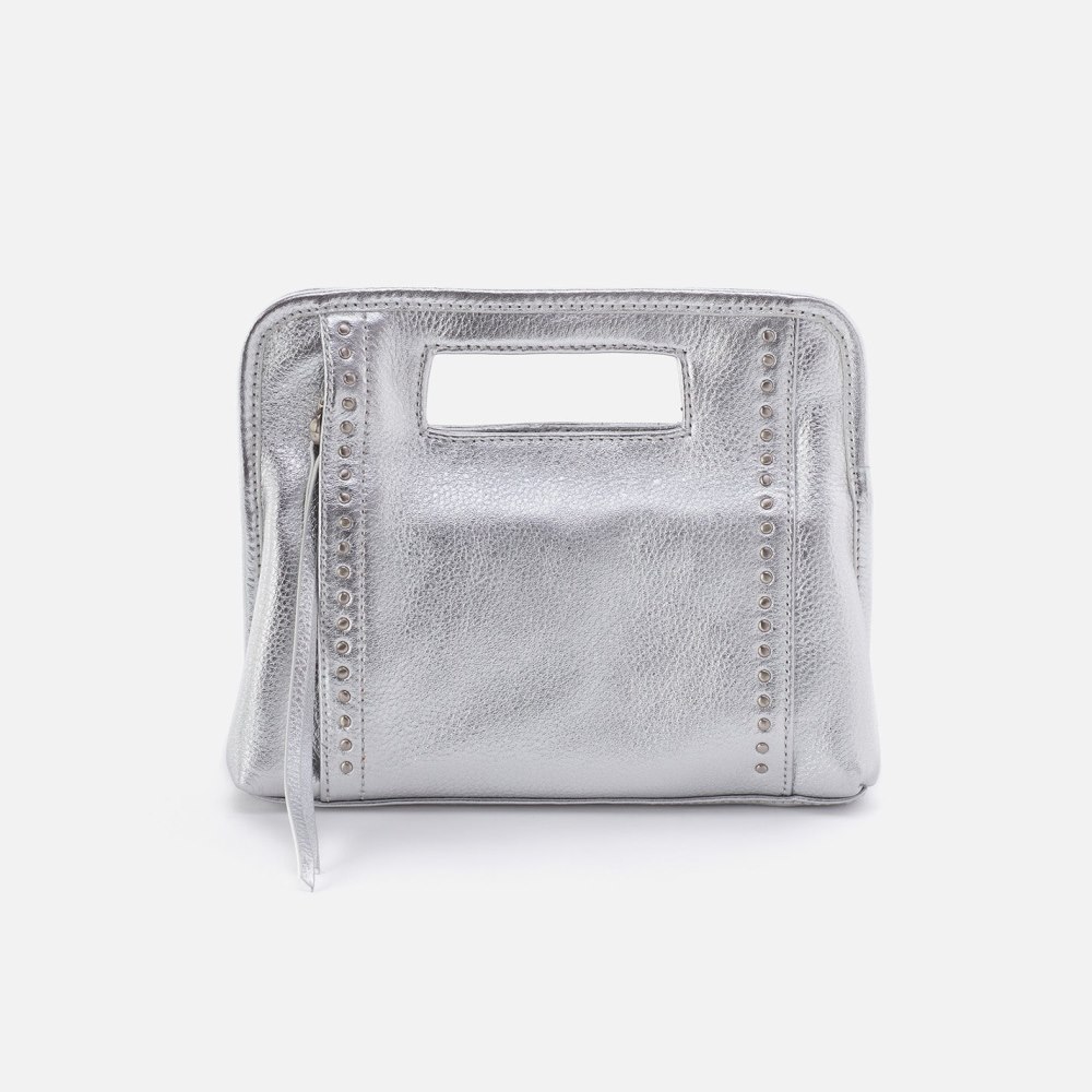 Hobo | Ace Clutch in Metallic Leather - Argento - Click Image to Close