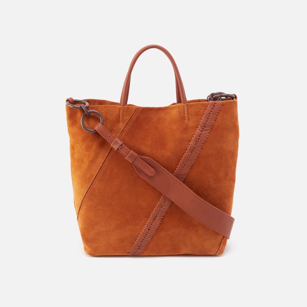 Hobo | Tripp Tote in Suede With Whipstitch - Cognac