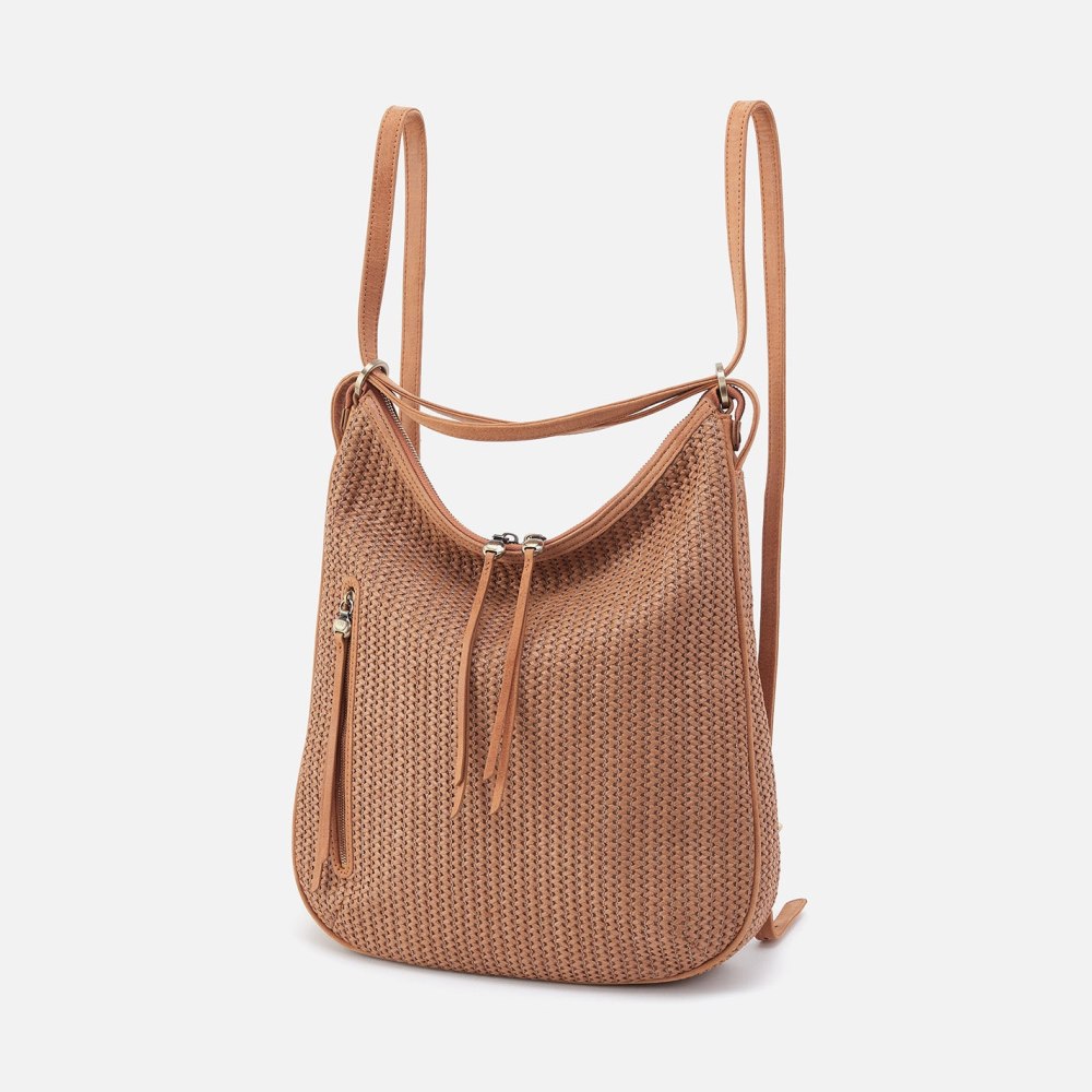 Hobo | Merrin Convertible Backpack in Raffia With Leather Trim - Sepia