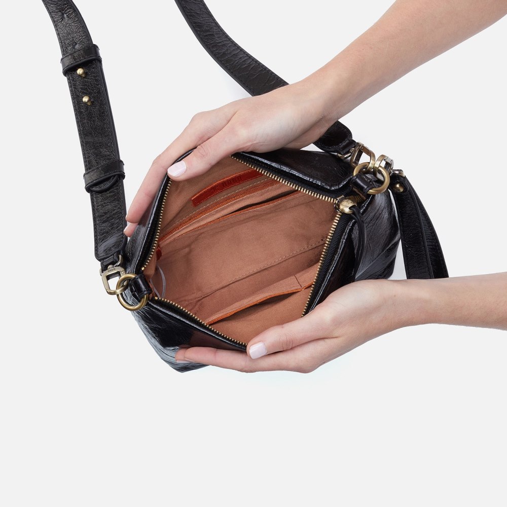Hobo | Ashe Crossbody in Polished Leather - Black - Click Image to Close