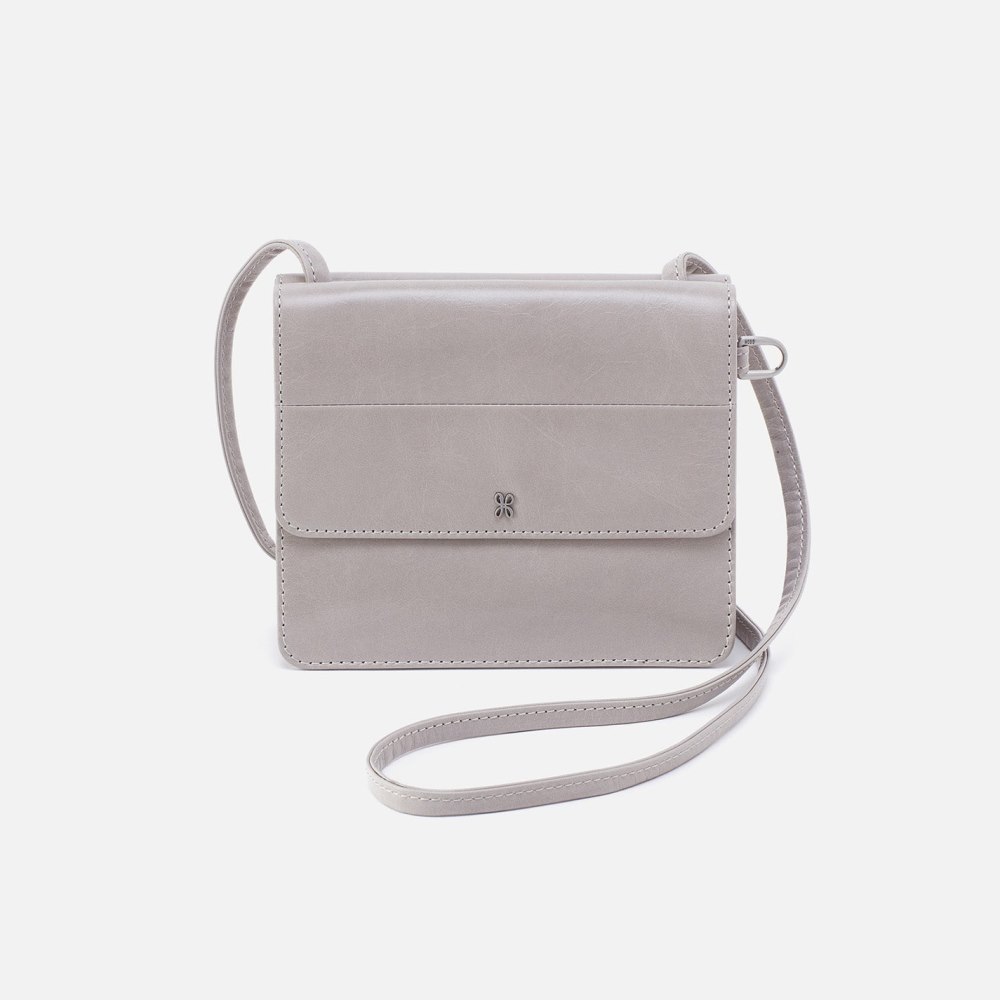 Hobo | Jill Wallet Crossbody in Polished Leather - Light Grey - Click Image to Close