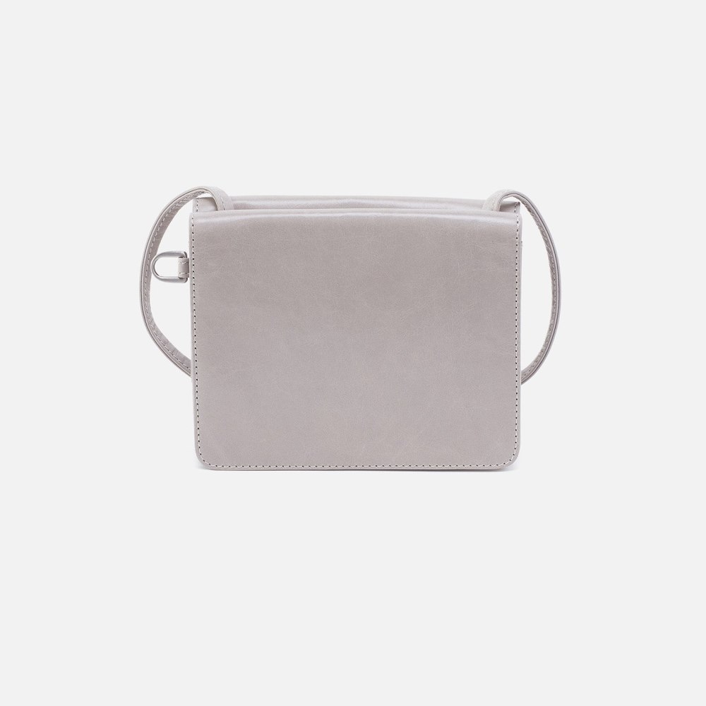 Hobo | Jill Wallet Crossbody in Polished Leather - Light Grey - Click Image to Close