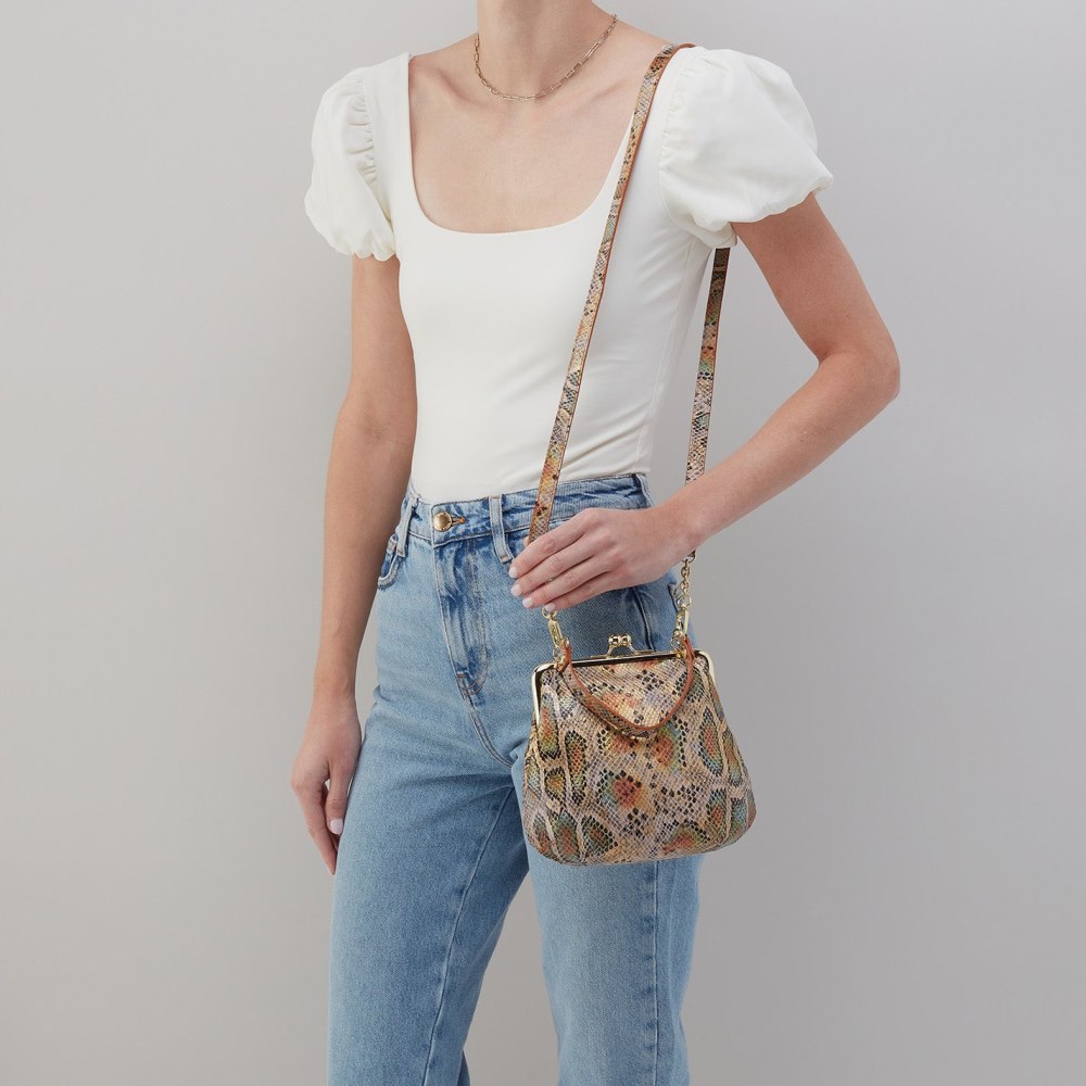 Hobo | Alba Crossbody in Printed Leather - Opal Snake Print