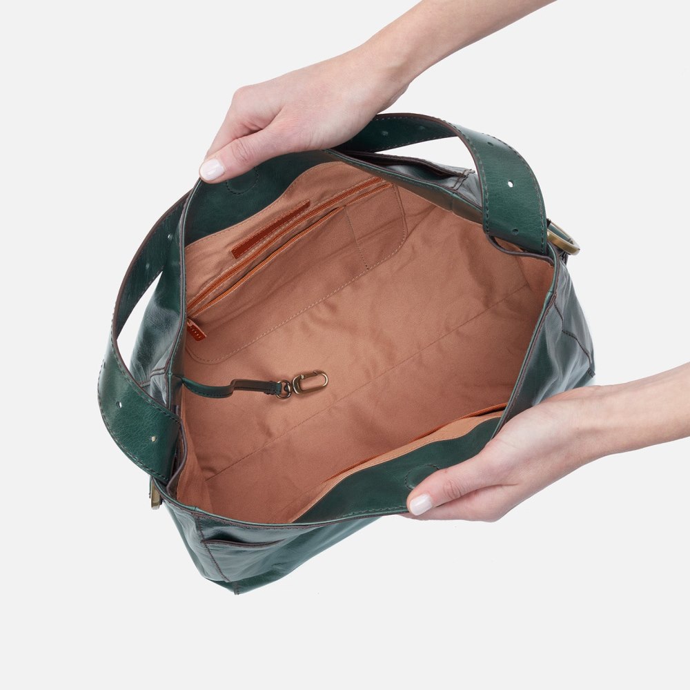 Hobo | Render Shoulder Bag in Polished Leather - Sage Leaf