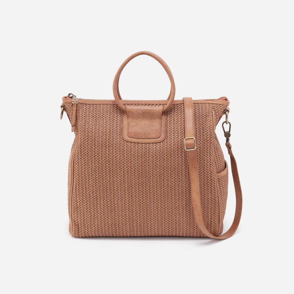 Hobo | Sheila Large Satchel in Raffia With Leather Trim - Sepia