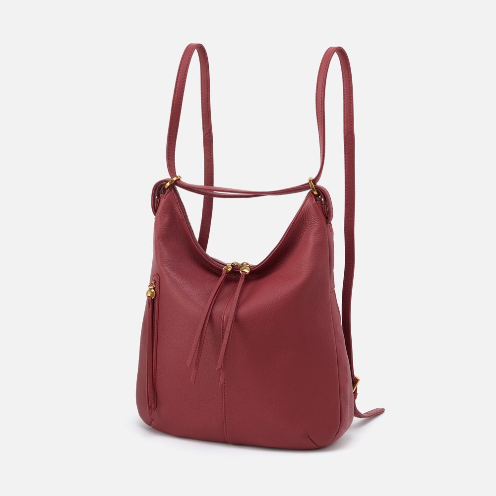 Hobo | Merrin Convertible Backpack in Pebbled Leather - Red Pear