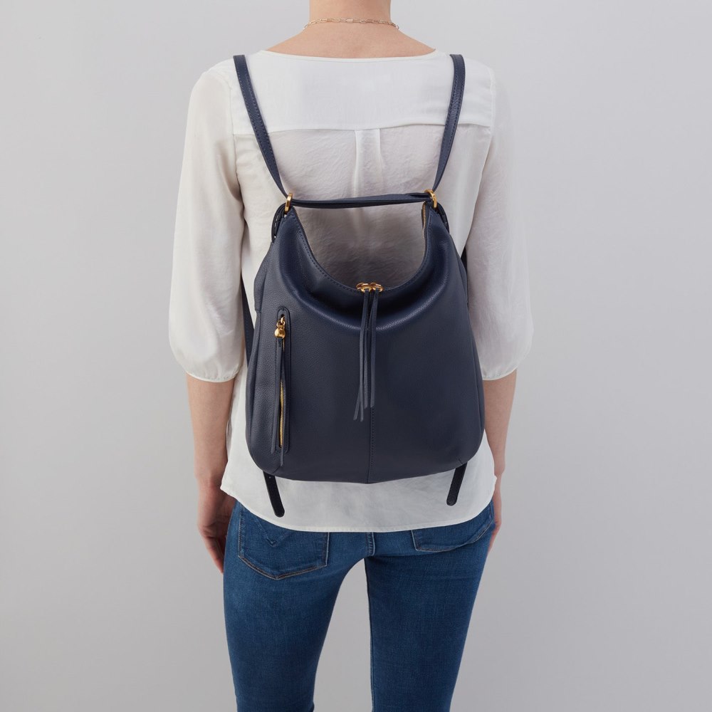 Hobo | Merrin Convertible Backpack in Pebbled Leather - Sapphire