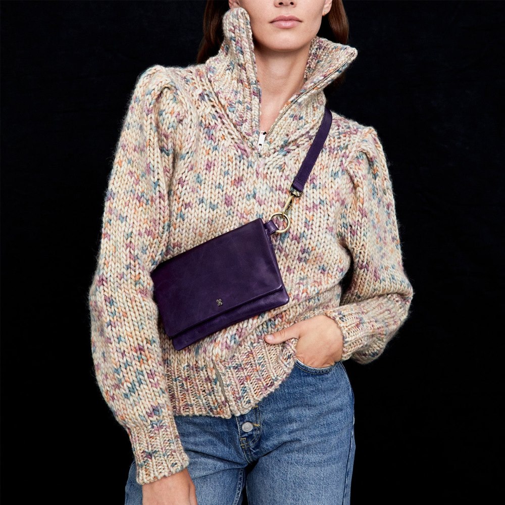 Hobo | Winn Belt Bag in Polished Leather - Deep Purple - Click Image to Close