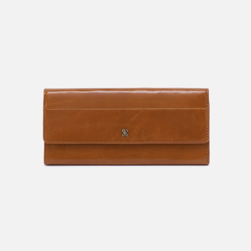 Hobo | Jill Large Trifold Wallet in Polished Leather - Truffle