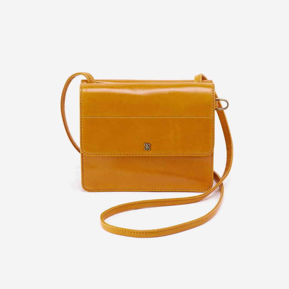 Hobo | Jill Wallet Crossbody in Polished Leather - Warm Amber - Click Image to Close