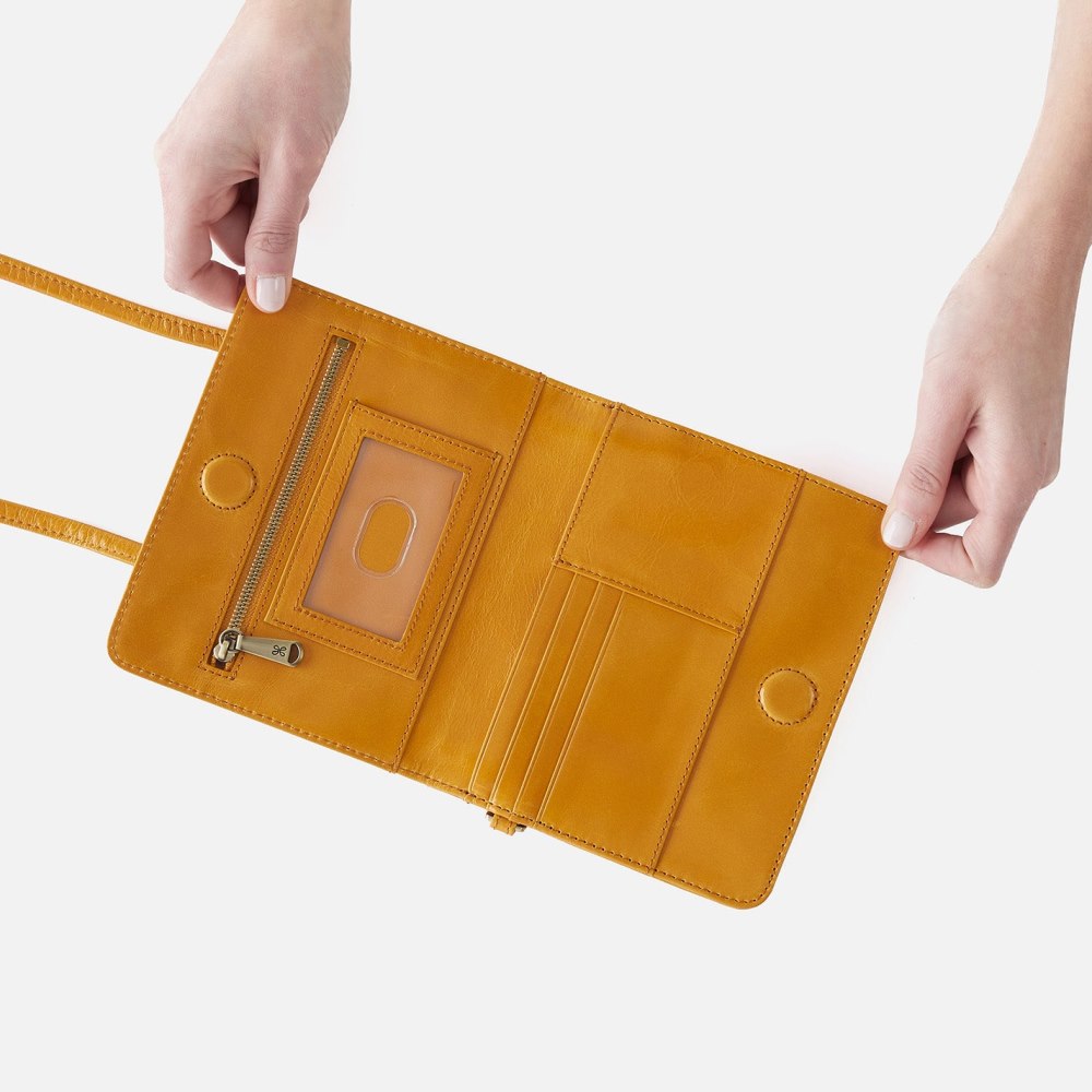 Hobo | Jill Wallet Crossbody in Polished Leather - Warm Amber - Click Image to Close