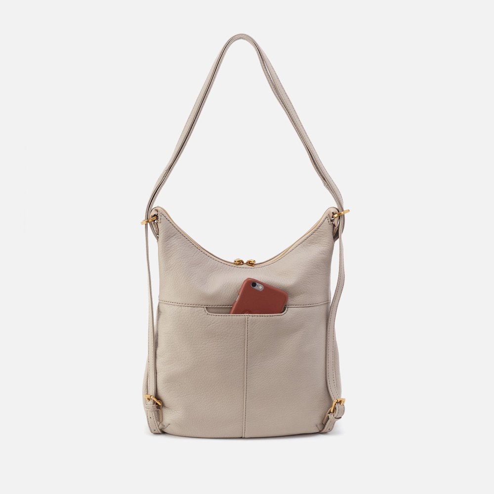 Hobo | Merrin Convertible Backpack in Pebbled Leather - Taupe - Click Image to Close