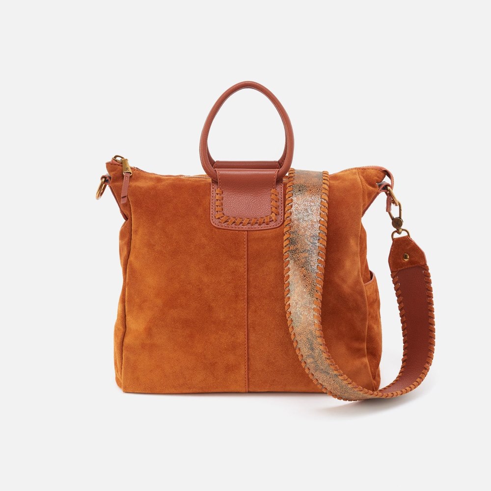 Hobo | Sheila Large Satchel in Suede With Whipstitch - Cognac