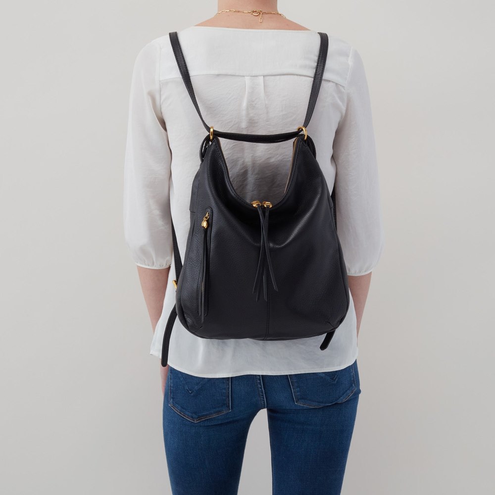 Hobo | Merrin Convertible Backpack in Pebbled Leather - Black - Click Image to Close