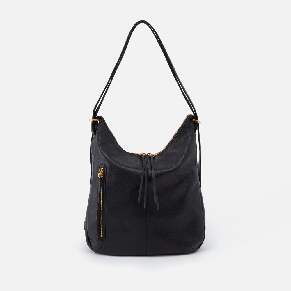 Hobo | Merrin Convertible Backpack in Pebbled Leather - Black - Click Image to Close