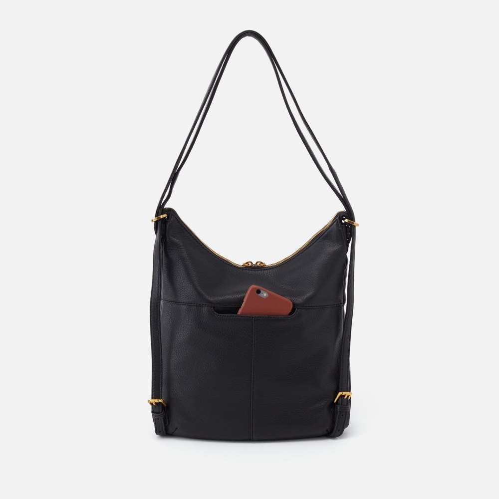 Hobo | Merrin Convertible Backpack in Pebbled Leather - Black - Click Image to Close