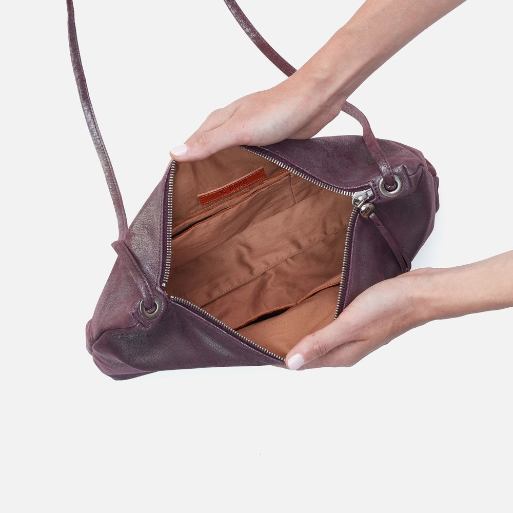 Hobo | Ziggy Crossbody in Metallic Leather - Plum Graphite - Click Image to Close