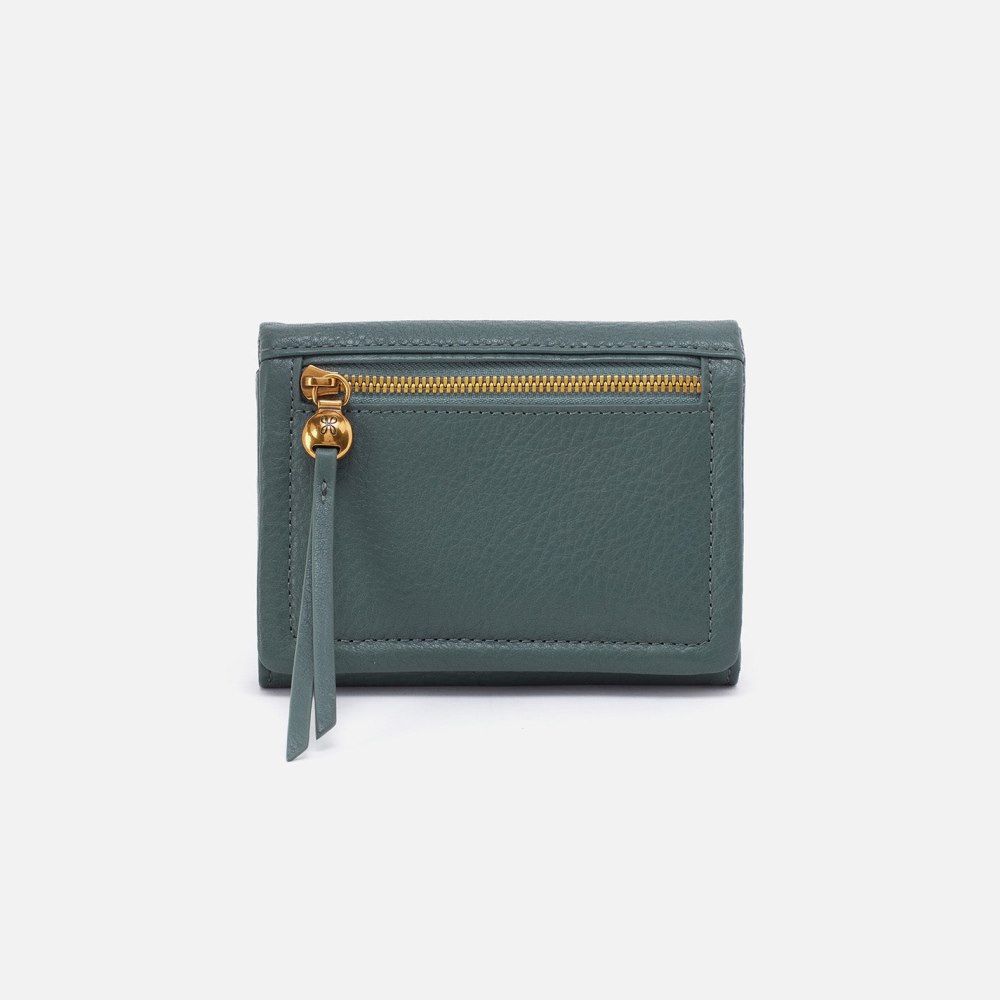 Hobo | Lumen Medium Bifold Compact Wallet in Pebbled Leather - Sage Leaf