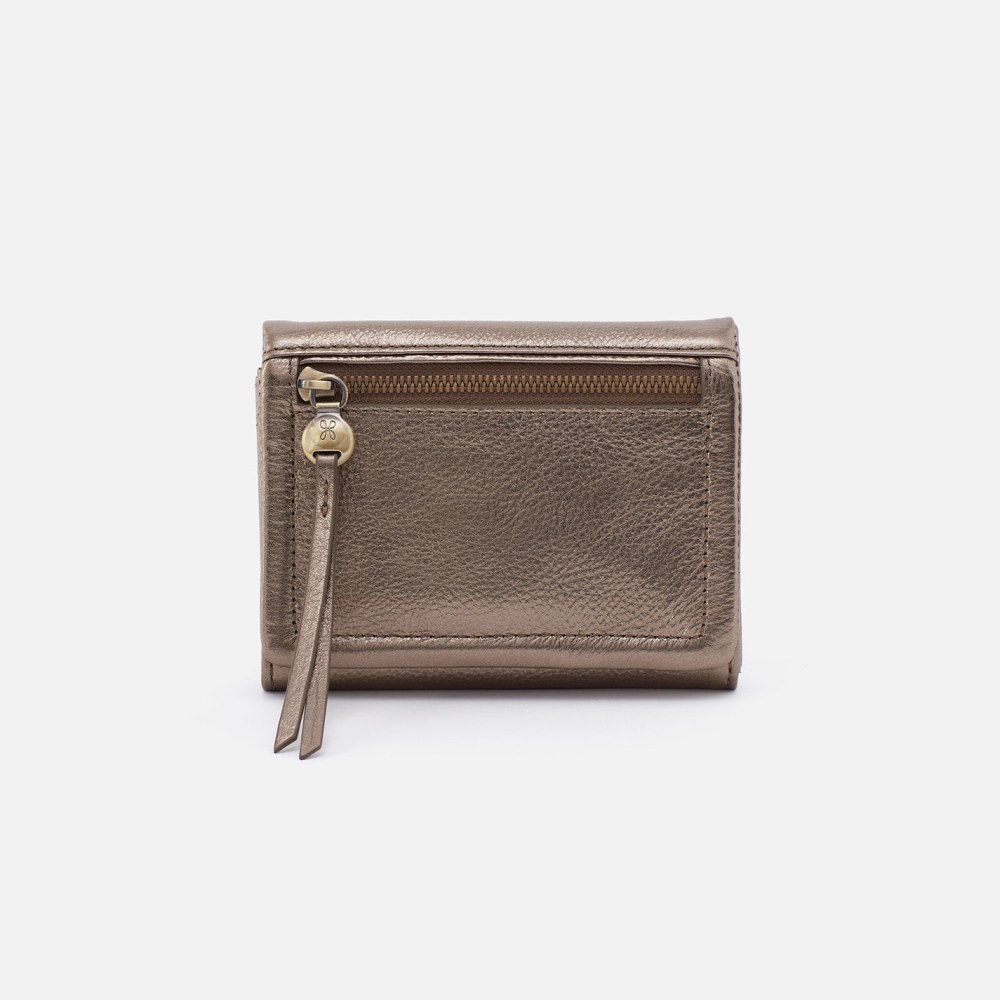 Hobo | Lumen Medium Bifold Compact Wallet in Pebbled Metallic Leather - Pewter