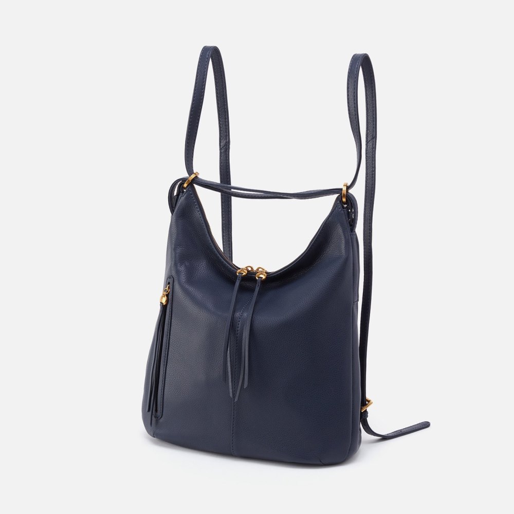 Hobo | Merrin Convertible Backpack in Pebbled Leather - Sapphire