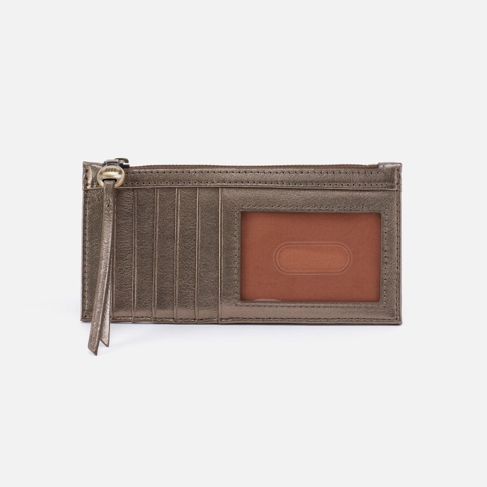 Hobo | Carte Card Case in Pebbled Metallic Leather - Pewter
