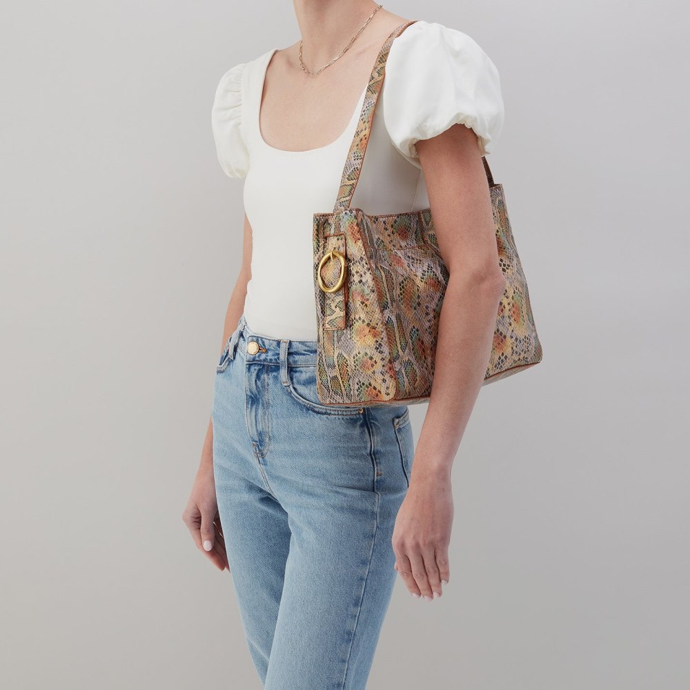 Hobo | Render Shoulder Bag in Printed Leather - Opal Snake Print