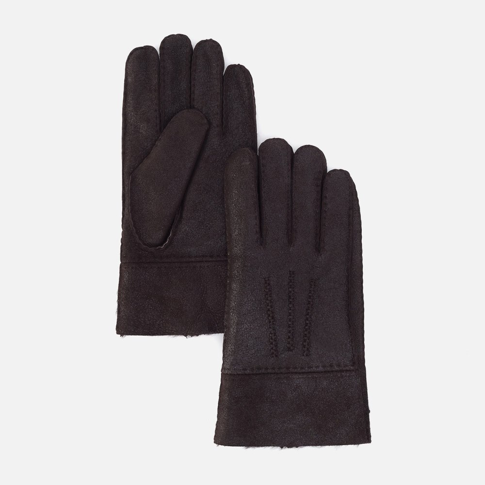 Hobo | Rugged Black Aviator Sheepskin Glove in Aston Leather - Medium