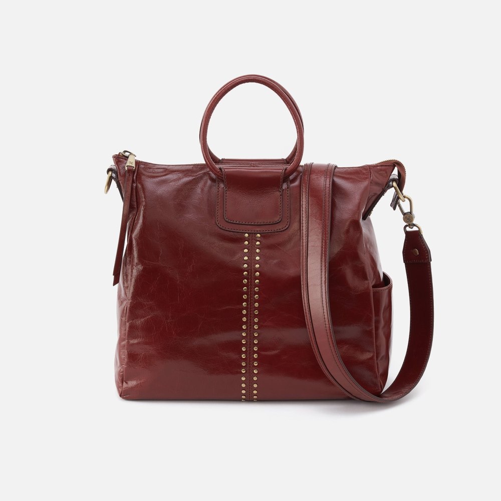 Hobo | Sheila Large Satchel in Polished Leather With Studs - Henna