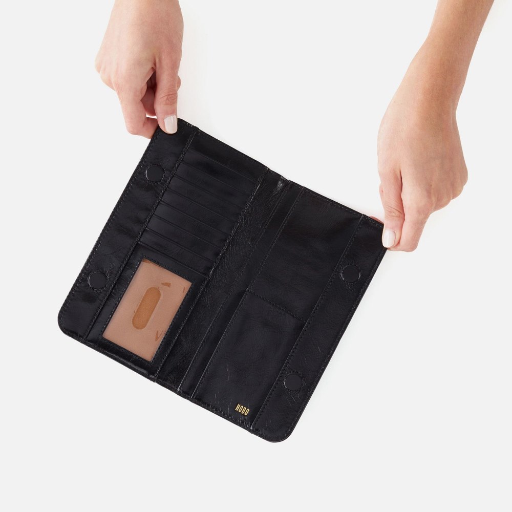 Hobo | Angle Continental Wallet in Polished Leather - Black